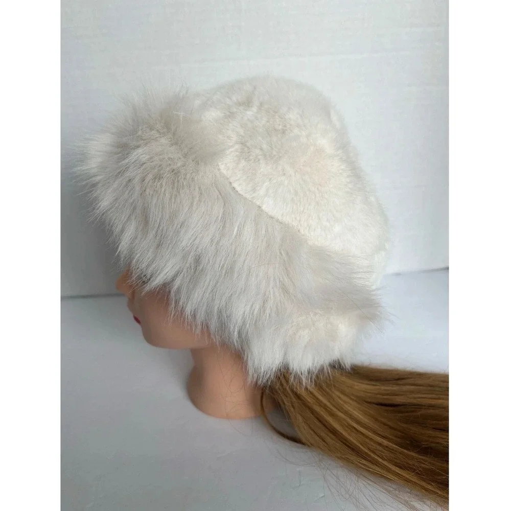 NEW Mongolian Fluffy Furry White‎ Faux Fur Luxury Ear Coverage Bucket Beanie Hat